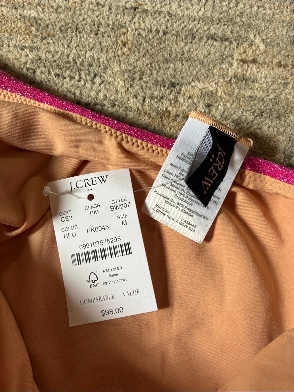 J Crew NWT Sparkle One-Piece Swimsuit in Fuchsia Pink- medium